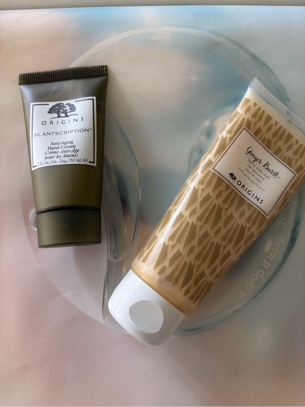 Origins Hand and body Cream Duo — Olive Green & Beige Tubes for travel